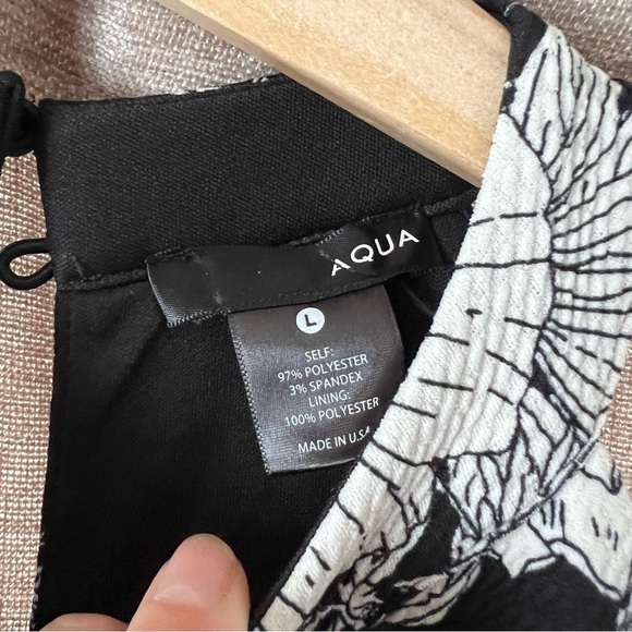 Aqua Black and White Floral Print High Neck Scallop Trim Fit & Flare Dress Large - Picture 7 of 14